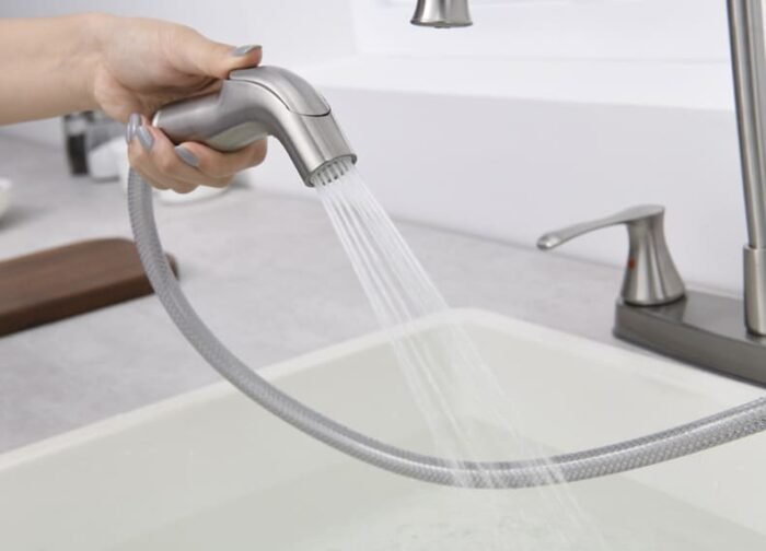 Brushed Nickel Kitchen Faucet with Side Sprayer (7)