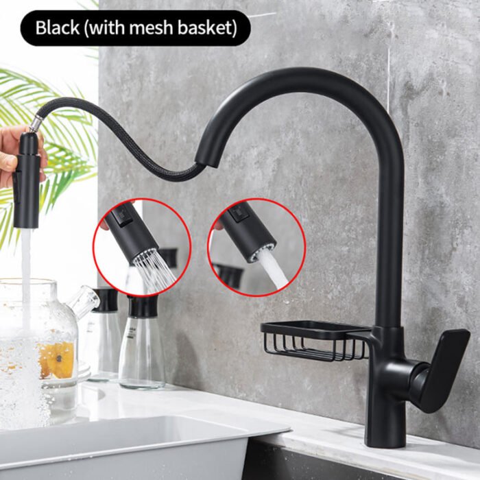 custom kitchen faucets with pull out spray matt black kitchen tap - Image 3