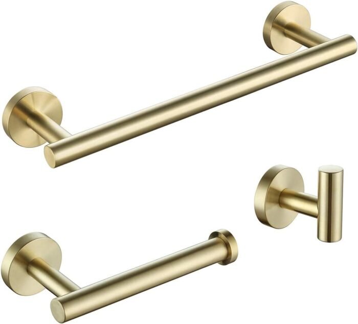 3-Piece Bathroom Hardware Set with 20" Towel Bar, Paper Towel Holder, and Robe Hanger - Image 2