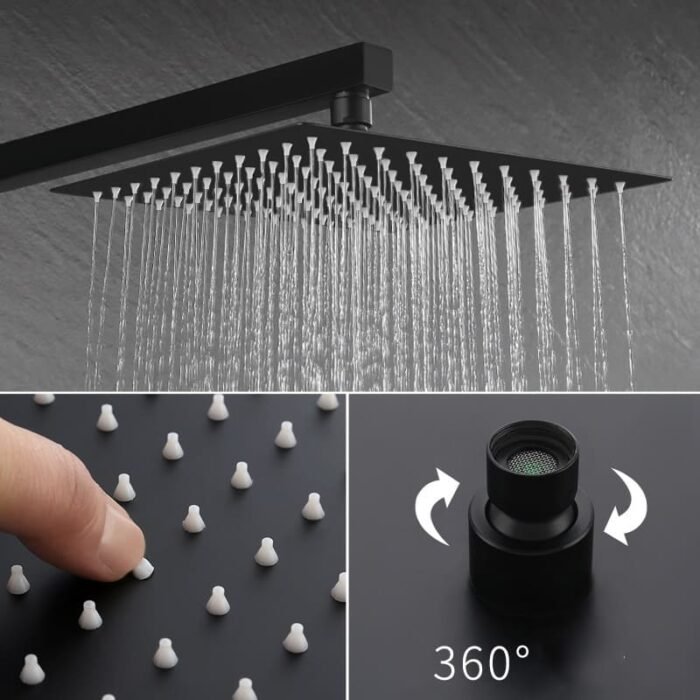 Single-Handle 1-Spray Square Shower Faucet in Matte Black Valve GOWIN - Image 3