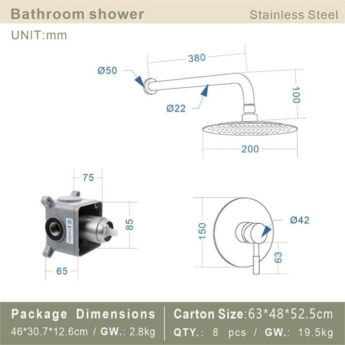 Modern Round Concealed Shower Faucet Spray Head (Matte Black) GOWIN - Image 2