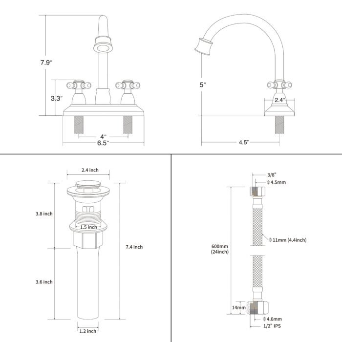 4 inch Bathroom Stainless Widespread Faucet Hot and cold water Faucet - Image 4