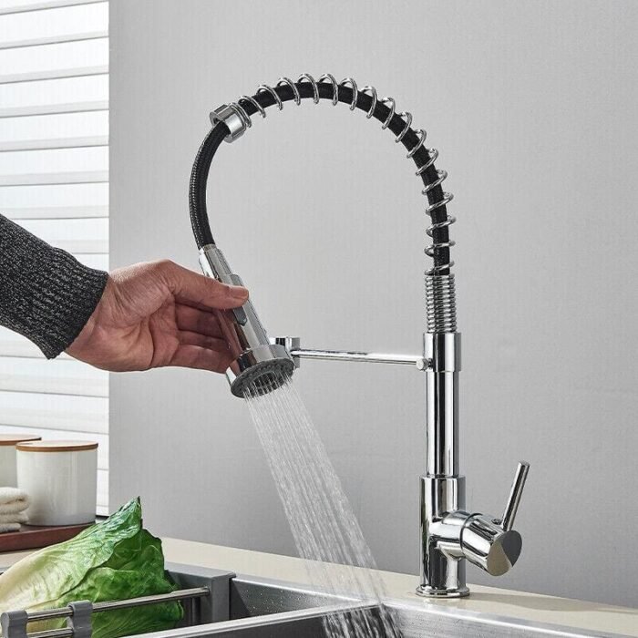 Chrome Plating High arc faucet kitchen Faucet With Pull down Sprayer​ - Image 4