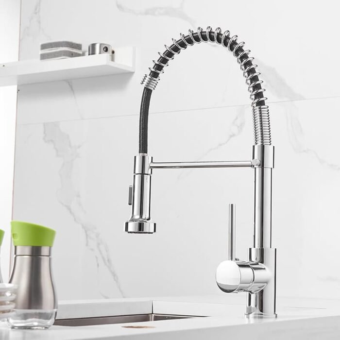 Chrome Plating High arc faucet kitchen Faucet With Pull down Sprayer​ - Image 3