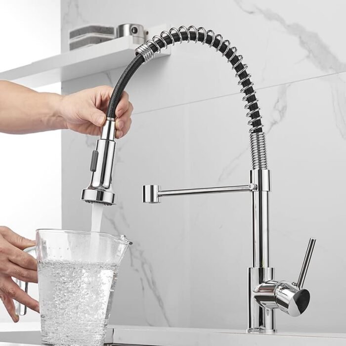 Chrome Plating High arc faucet kitchen Faucet With Pull down Sprayer​ - Image 5