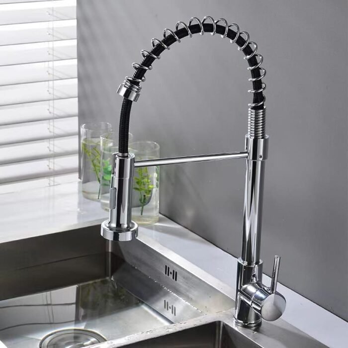 Chrome Plating High arc faucet kitchen Faucet With Pull down Sprayer​ - Image 2