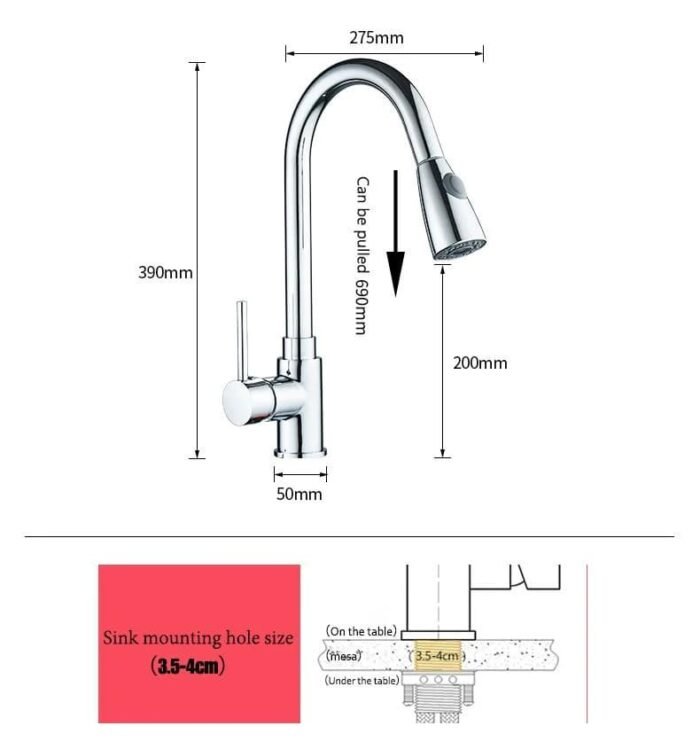 Chrome plating pull out kitchen Mixer Sink Faucet Hot and cold - Image 4