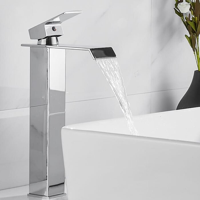 Single Handle Chrome-Plated Basin Waterfall Faucet High - Image 3